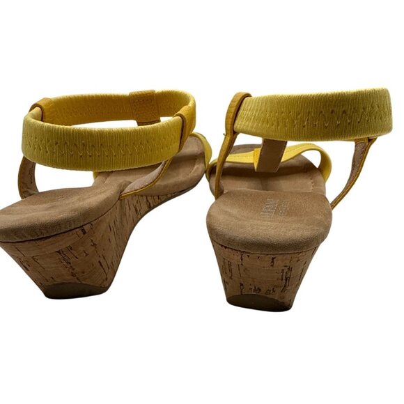 Alfani Size 10 Yellow Elastic Strap Cork Wedge Sandals - Picture 3 of 7
